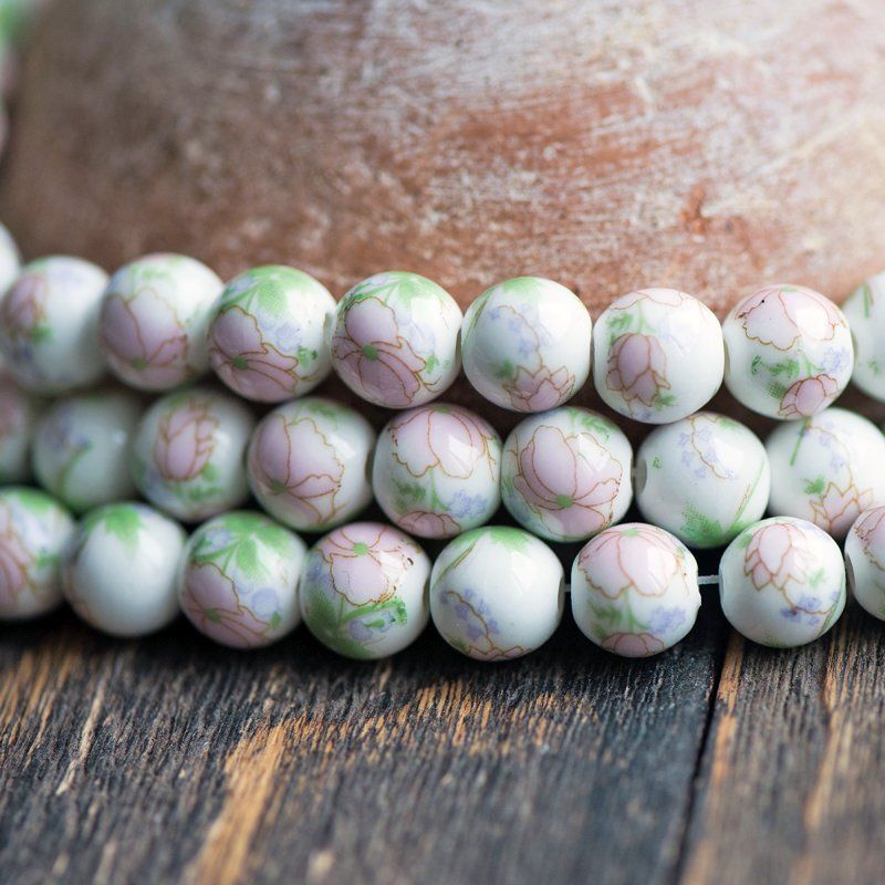 бусина, керамика "роза", пастельные тона, 10 мм