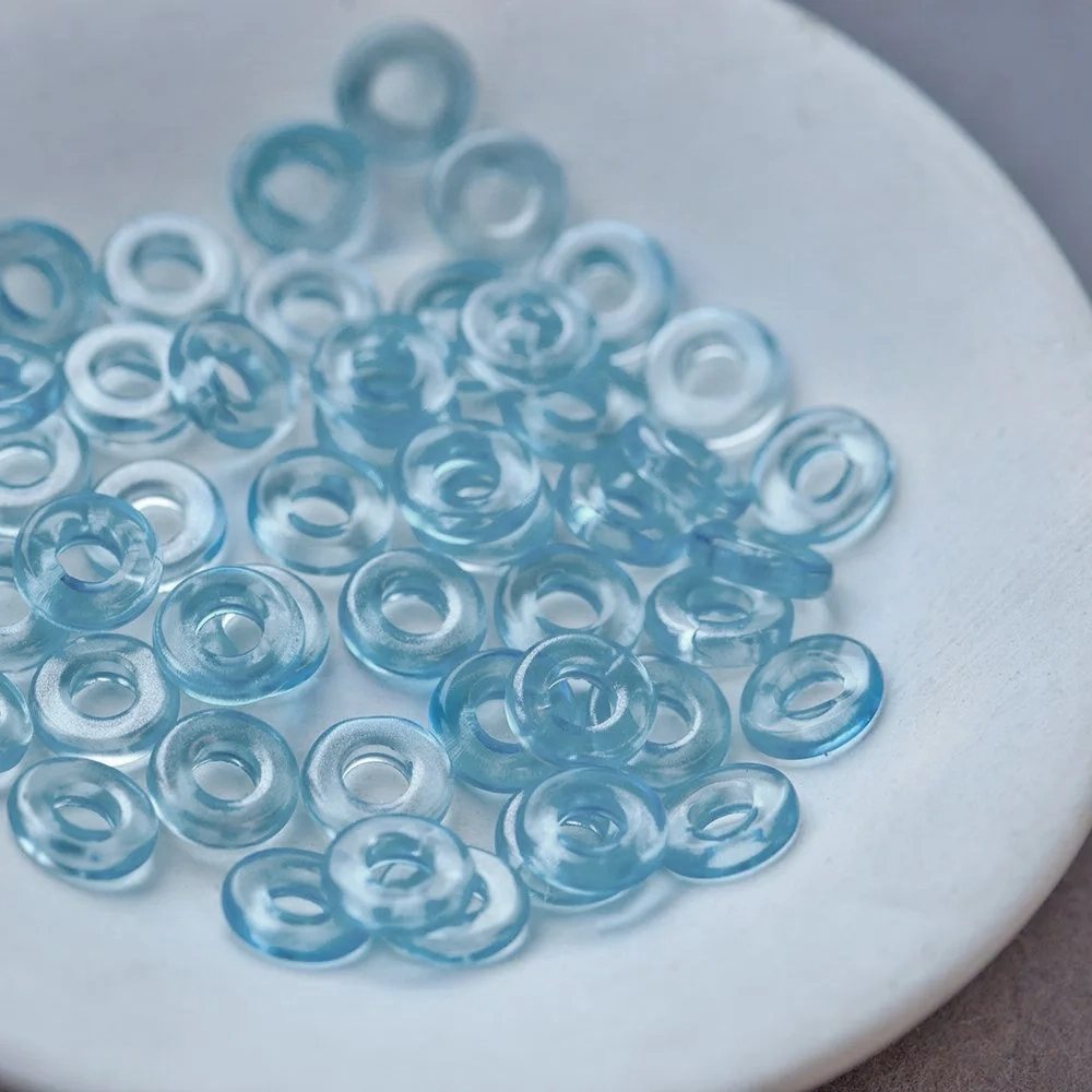 бусина "ринг", стекло, цвет голубой/серебристый, 10x3 мм