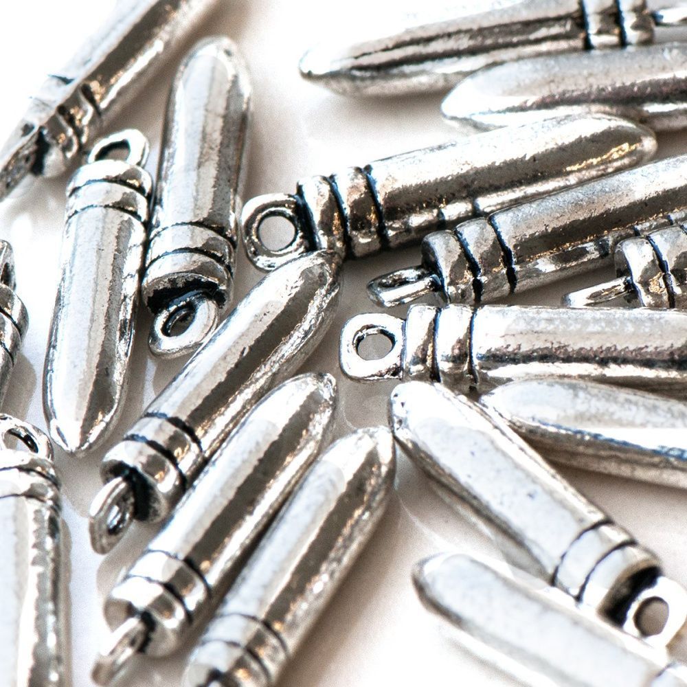 подвеска металлическая "пуля", цвет античное серебро, 24х5.5х5 мм