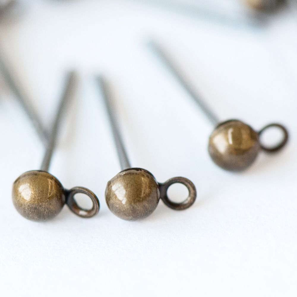 пуссеты "шарик", цвет античная бронза, 12х3 мм