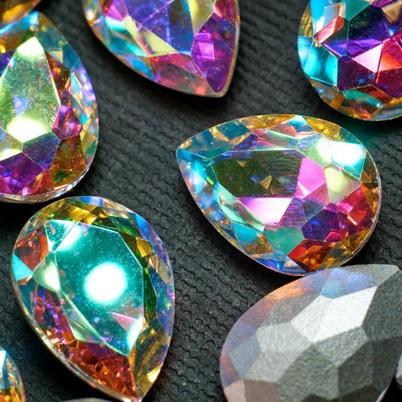 кабошон стекло кристалл, каплевидный, цвет crystal ab, 18х13 мм