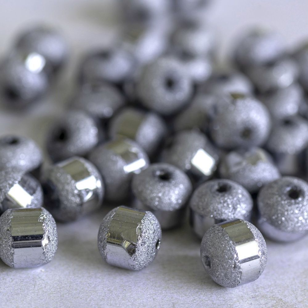 бусина, стекло 8, цвет серебряный металлик, 8 мм