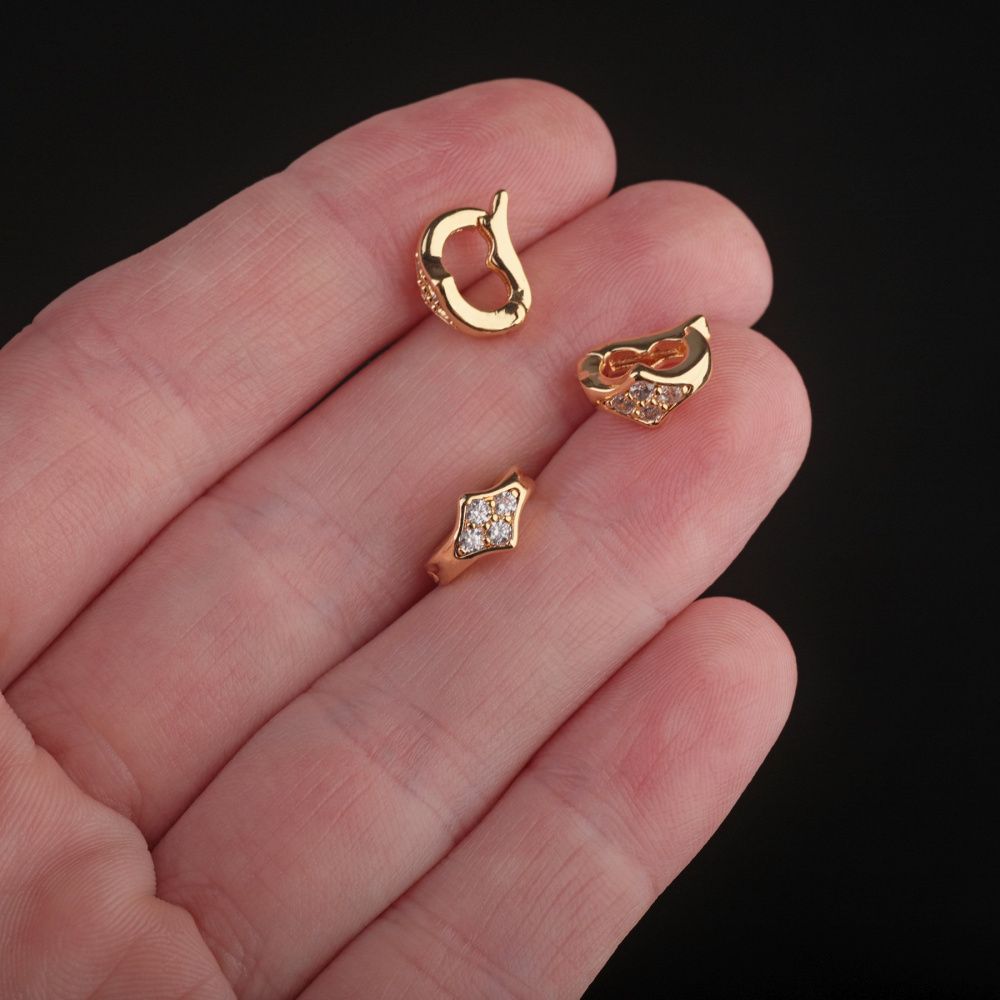 замок для украшений "ромбо", позолота/циркон, 10x5.5x8 мм