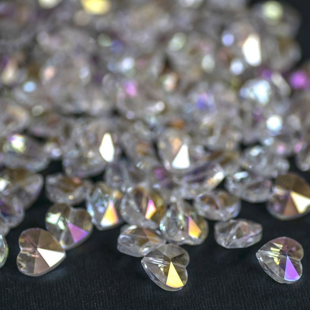 бусина, стекло, "сердце", граненая, цвет прозрачный радужный, 14х14х8 мм