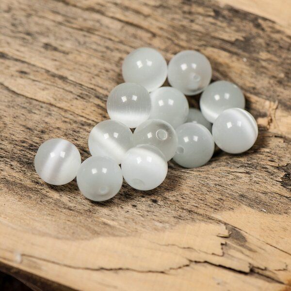бусина "кошачий глаз", стекло, цвет белый, 10 мм