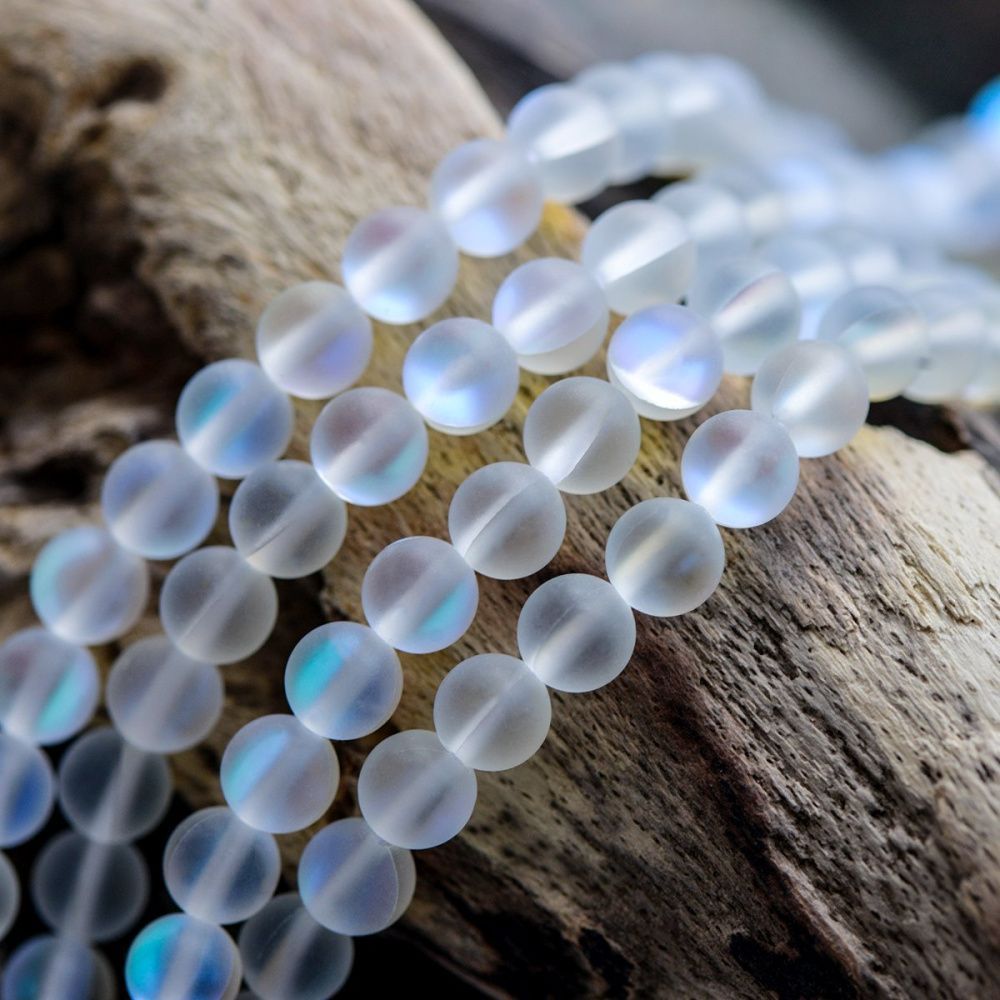 бусина, стекло "лунный камень", цвет белый, 6 мм