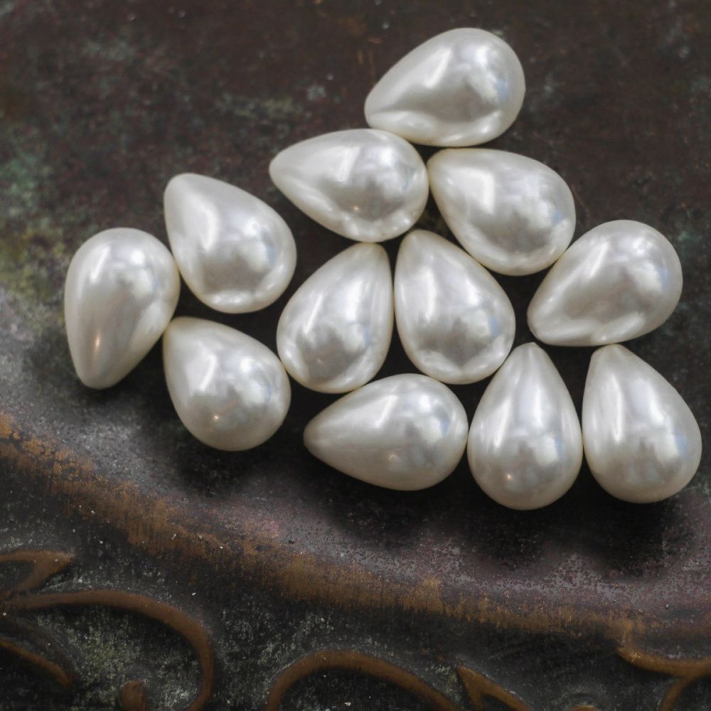 ракушечный жемчуг капля, полупросверленный, сливочный, 13-14х10 мм