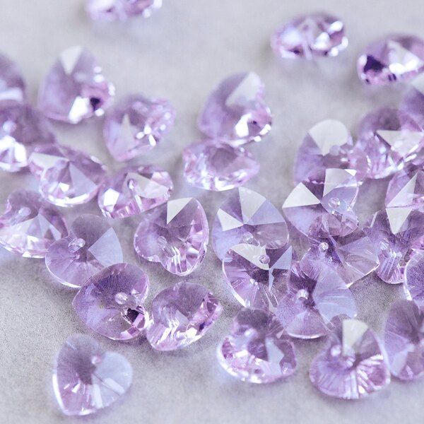 подвеска стеклянная "сердце", граненая, цвет сиреневый, 10х10х5 мм