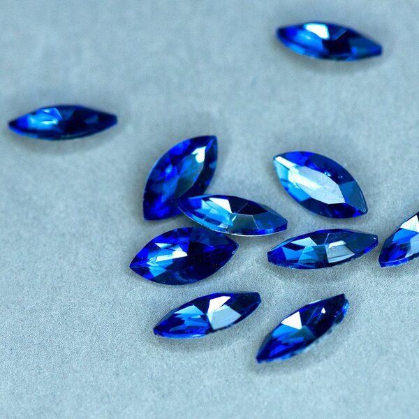 кабошон стекло кристалл, navette, цвет lt.sapphire, 12х6 мм