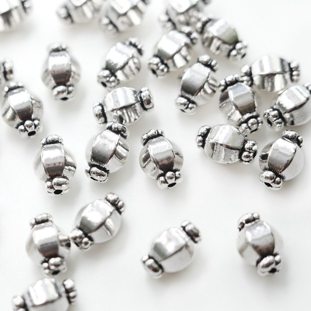 бусина, металл "бонбон", цвет античное серебро, 10х7 мм
