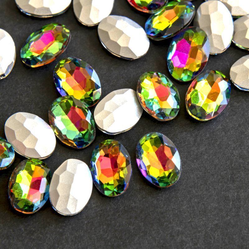 кабошон стекло кристалл, овальный, цвет rainbow, 14х10 мм