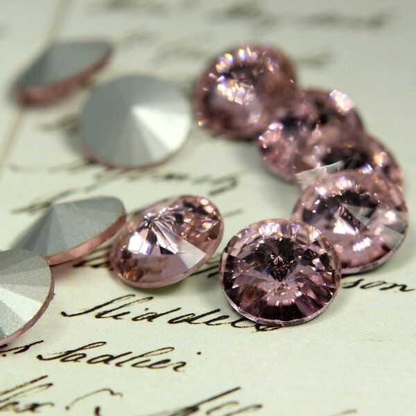 кабошон стекло риволи, цвет розовый, 14х7 мм