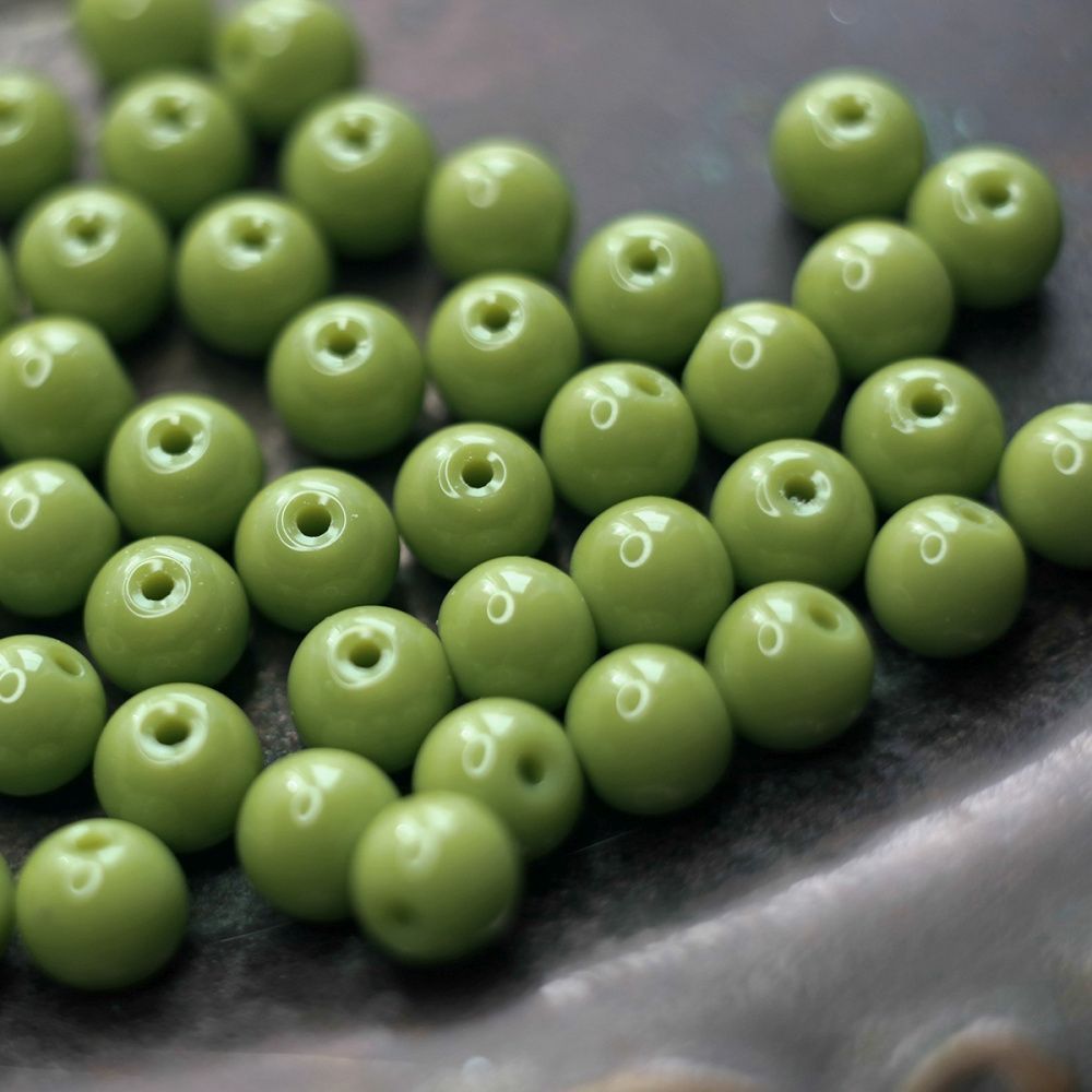 бусина, стекло 8, цвет лайм, 8 мм