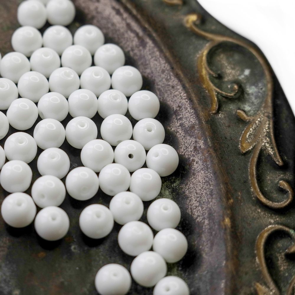 бусина, стекло 8, цвет белый, 8 мм