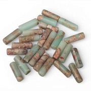 Бусина им.океанической яшмы, колонна, цвет аквамариновый, 12-13x4-4.5 мм (стренд 5 шт.)