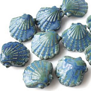 Бусина, керамика "Лавровый гребешок", голубой, 25-27x27-29.5x10.5-12 мм