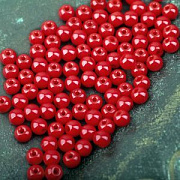 Бусина, стекло 4, цвет красный, 4 мм (уп 50+/-5 шт)