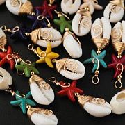 Подвеска из ракушки "Каури+звезда", сборная, цветовой микс, 36.5-41.5x13.5-14x8-8.5 мм