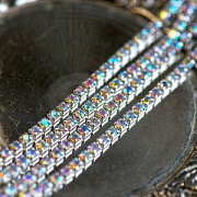 Цепочка "Стар", со стразами Cristal АВ, цвет серебро, 2.5 мм, стразовая лента