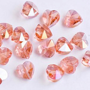 Бусина "Сердечко", стекло, цвет бежево-розовый радужный, 10x10x6.5 мм