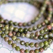 Бусина унакит 4, цвет зелено-коричневый, 4 мм (стренд 24 шт.)