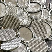 Коннектор-сеттинг "Овал", цвет античное серебро, 36x21x2 мм