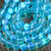 Бусина, стекло "Лунный камень", цвет бирюзовый, 8 мм