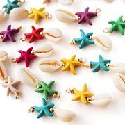 Подвеска из ракушки "Каури+звезда", сборная, цветовой микс, 32.5x14x7 мм