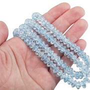 Бусина, стекло "Кракле-рондель", цвет голубой, 8x4 мм