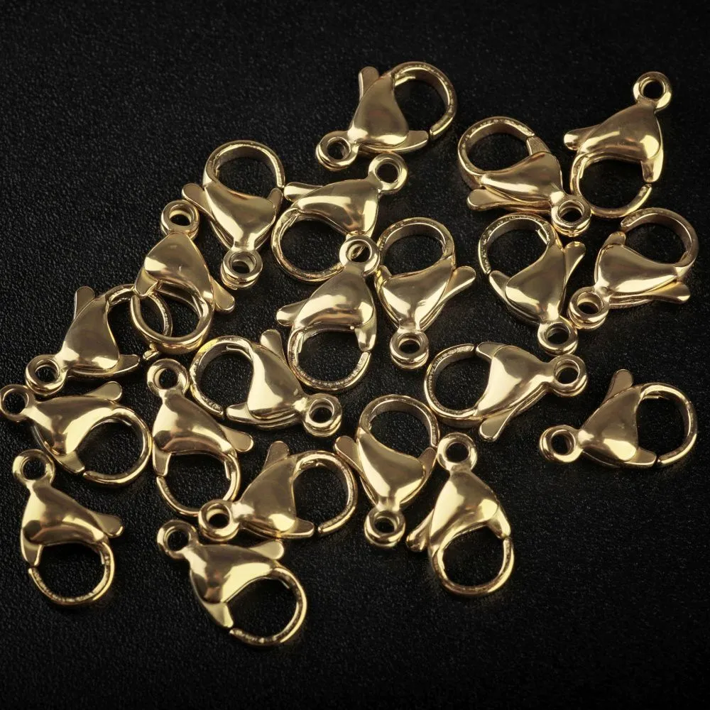 замочек-лобстер, 304 stainless steel, позолота, 13x8x3.9 мм