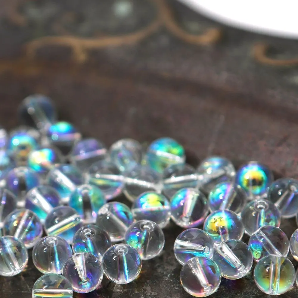 бусина, стекло 6, цвет прозрачный/бензиновый, 6 мм