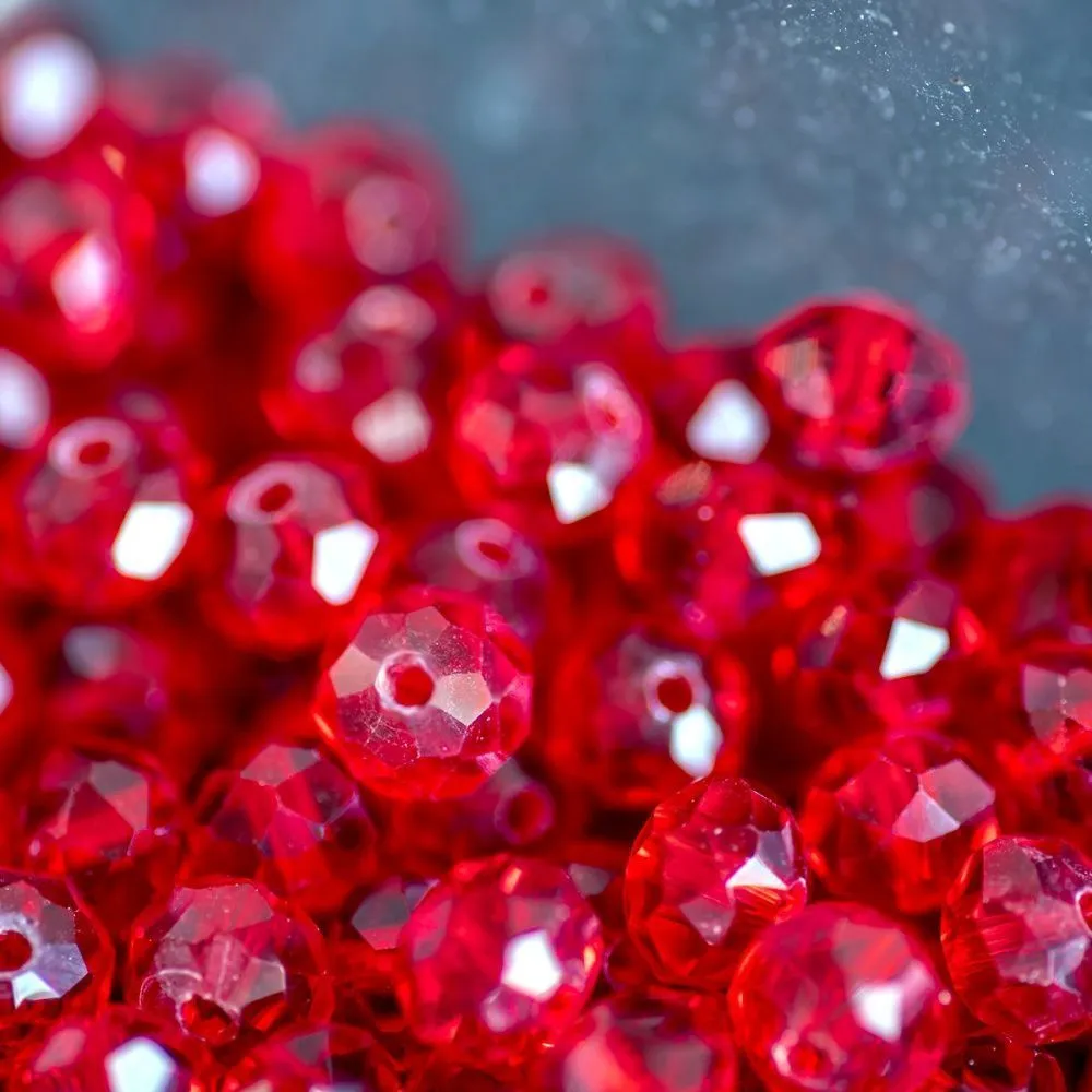 бусина, стекло абакус 8, граненая, цвет красный, 8х6 мм