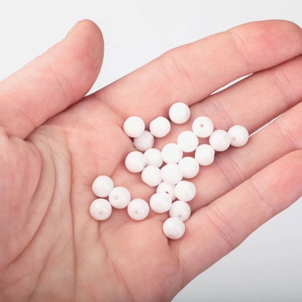 бусина, стекло 6, цвет белый, 6 мм