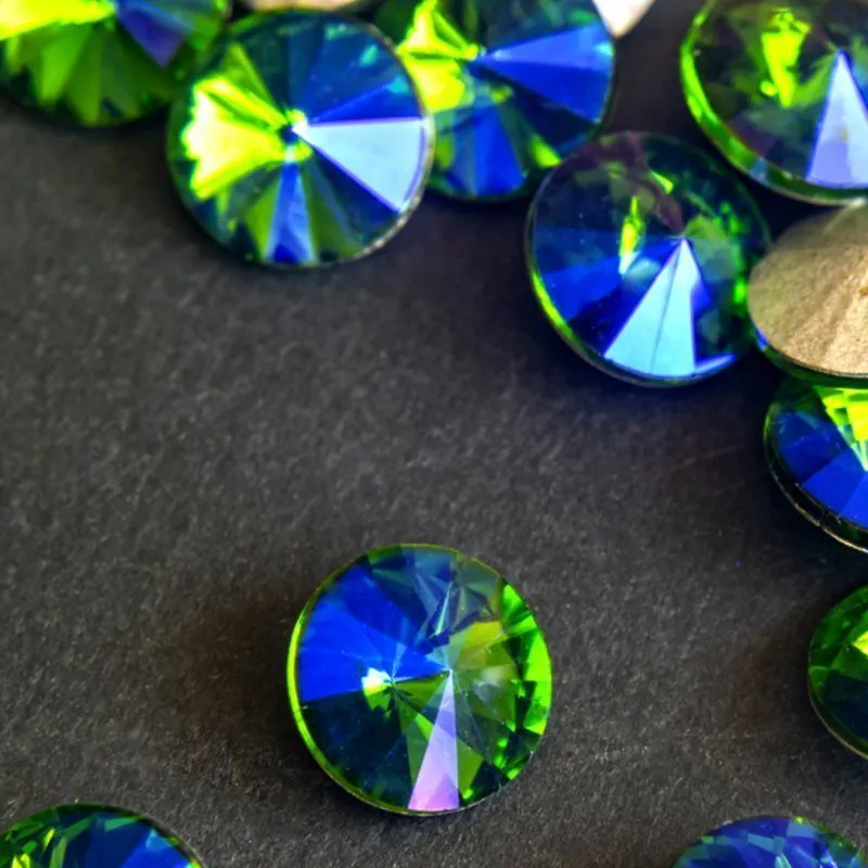 кабошон стекло риволи, цвет сине-зеленый ав, 12 мм