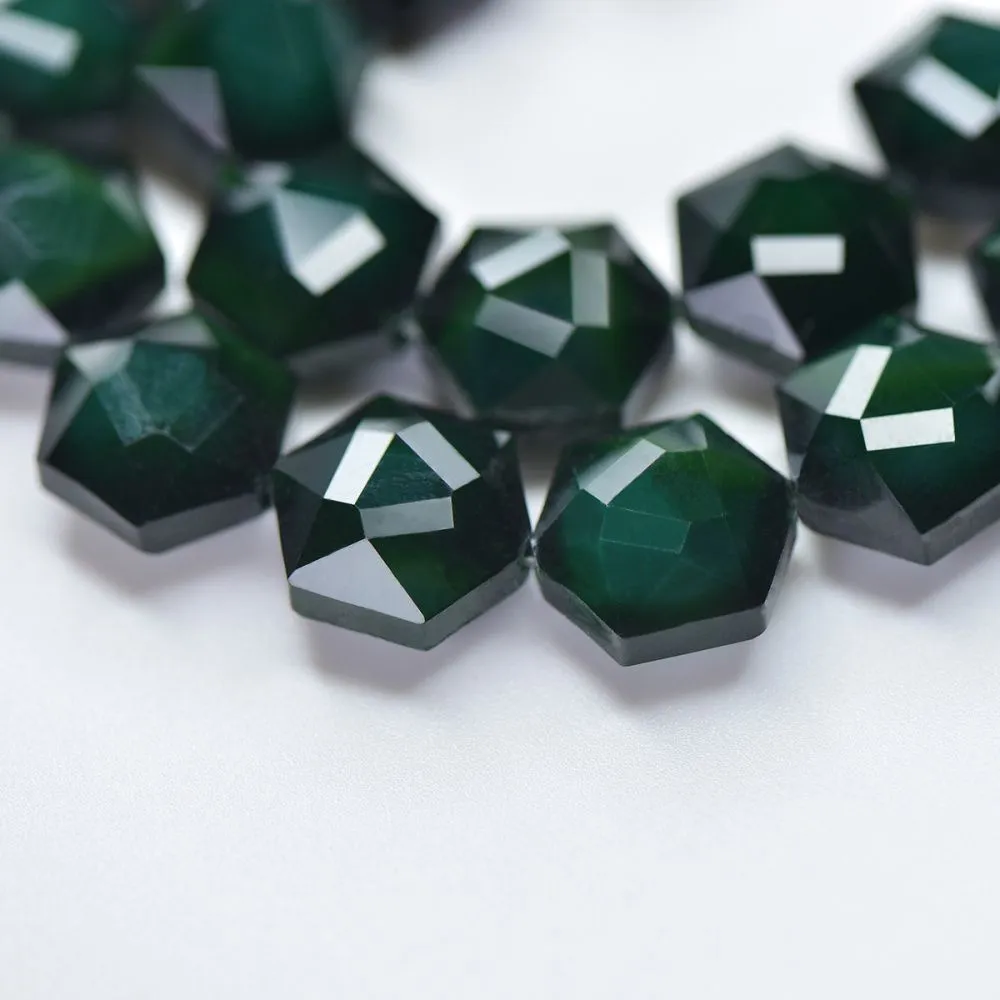 бусина, стекло, "гексагон", граненая, цвет сине-зеленый, 14x8 мм
