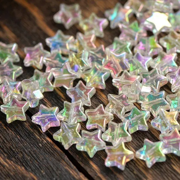 бусина, акрил "радужные звездочки", цвет белый, 10х4 мм