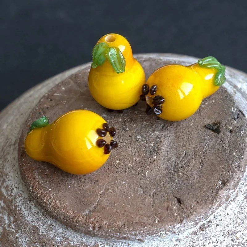 бусина, мурано "груша", желтый, 19х12 мм