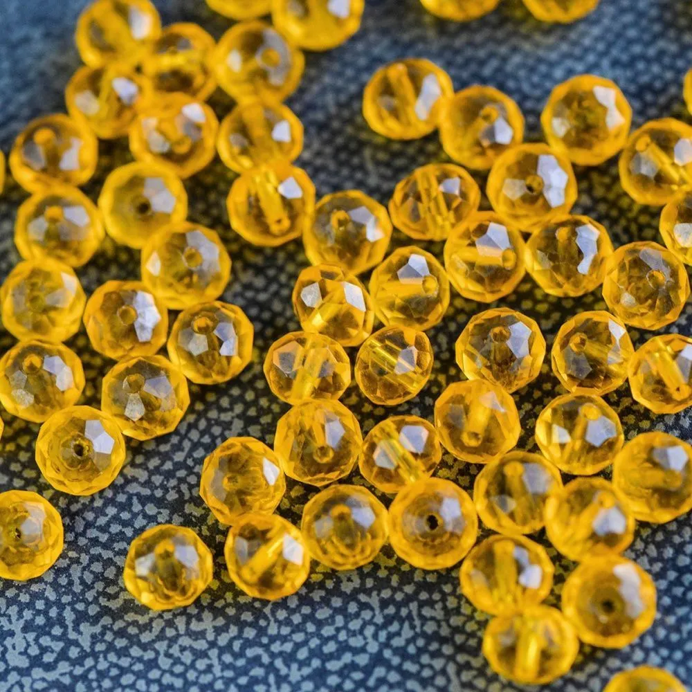 бусина, стекло абакус 8, граненая, цвет желтый, 8х6 мм