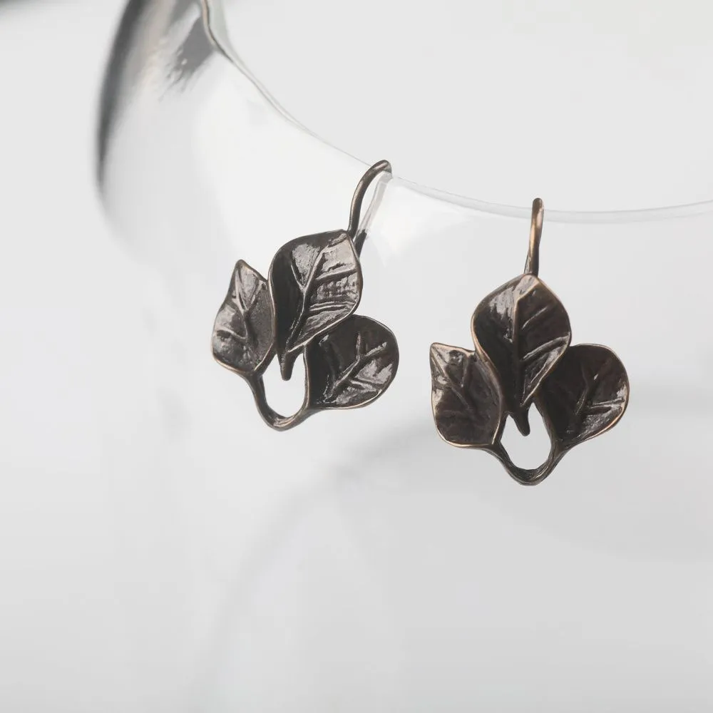 швензы "листва", цвет античная бронза, 20x14.5x2 мм