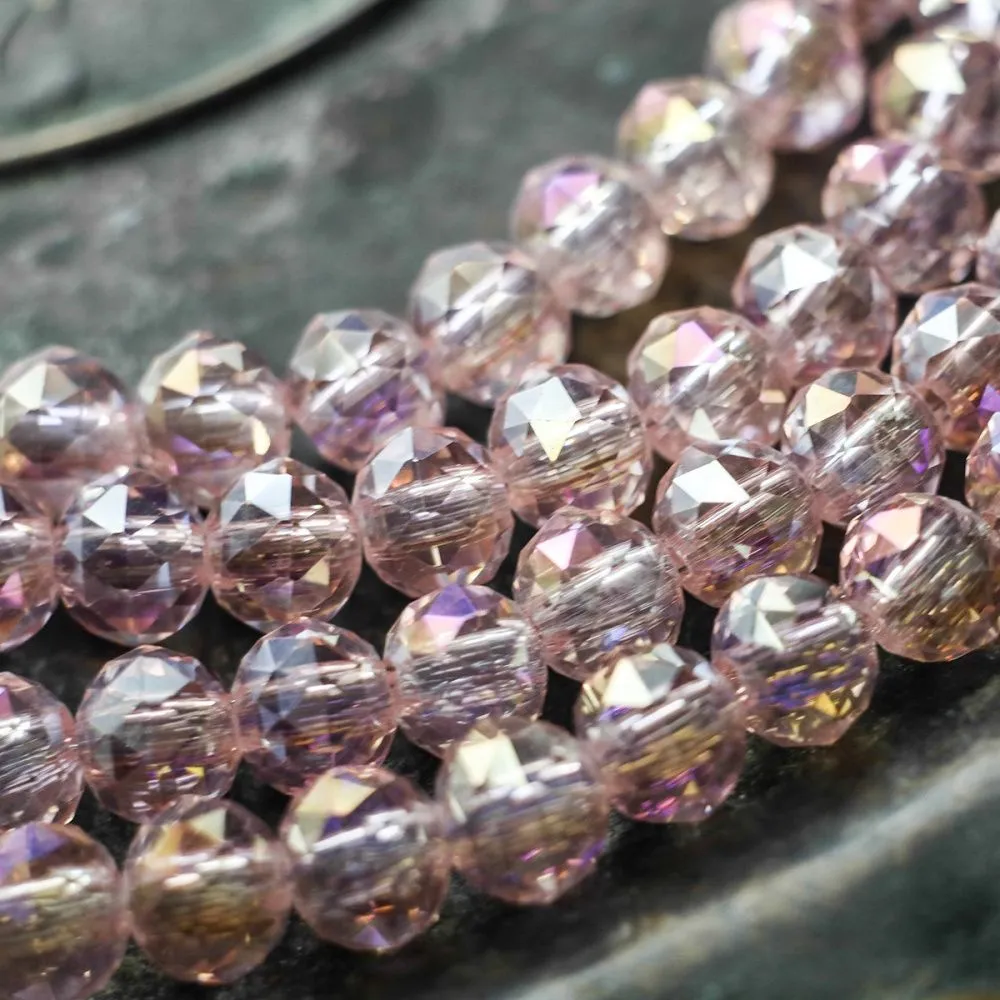 бусина, стекло, "абакус-кракле", граненая, цвет розовый ав, 10х8 мм