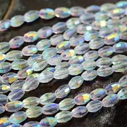 Бусина, стекло овальная, граненая, цвет прозрачный АВ, 6х4 мм