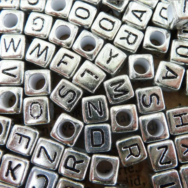 бусина, акрил "алфавит", квадратная, 6х6х6 мм