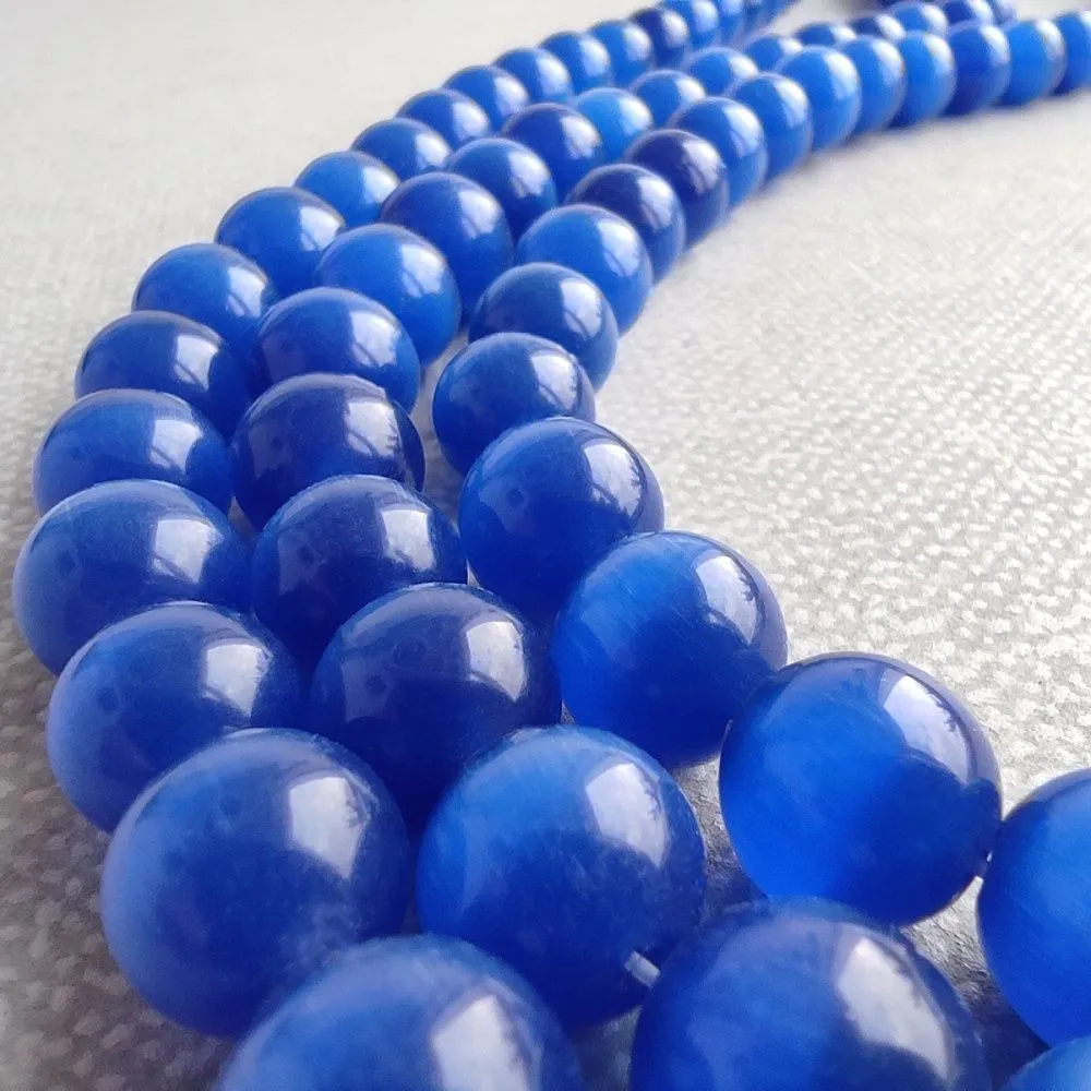 бусина "кошачий глаз", стекло, цвет синий, 10 мм