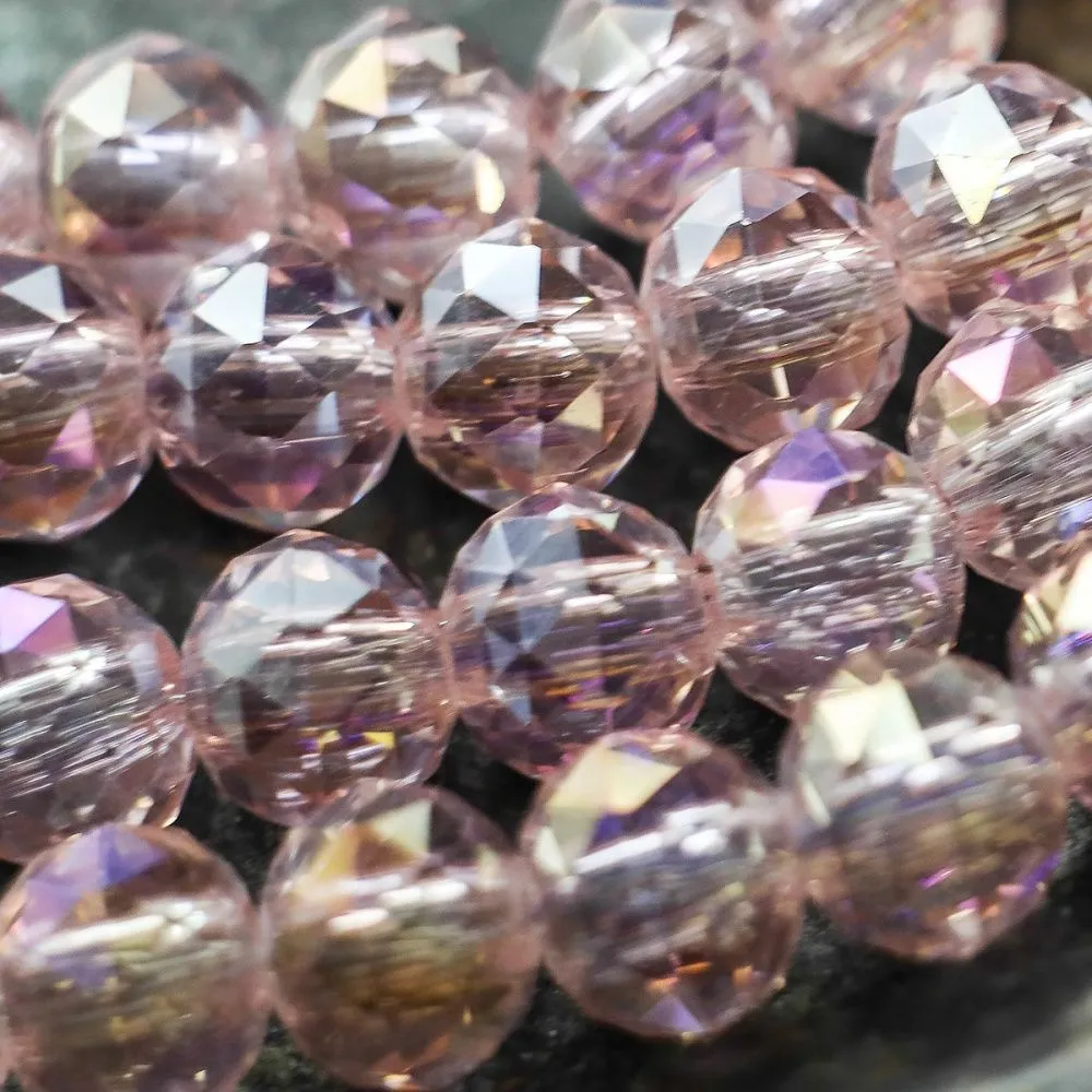 бусина, стекло, "абакус-кракле", граненая, цвет розовый ав, 10х8 мм