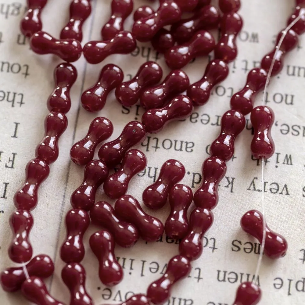 бусина "косточка", стекло, цвет красный, 8х3.5 мм