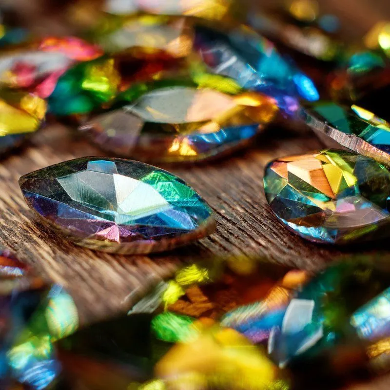 кабошон стекло кристалл, navette, цвет rainbow, 18х9 мм