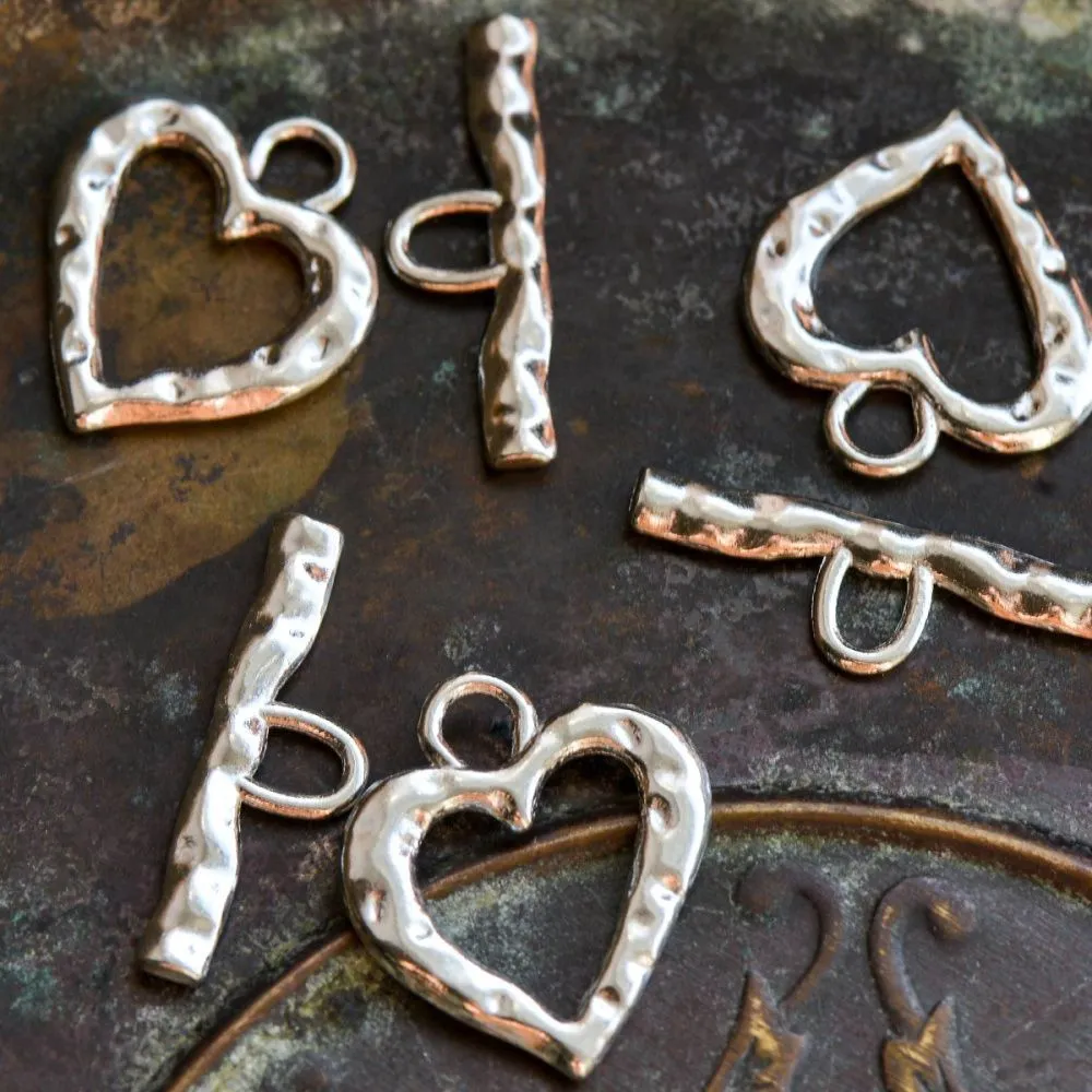 Замочки тоггл "харт", цвет платина, 26x23x2 мм