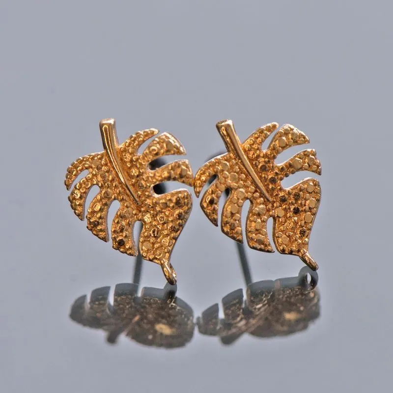 пуссеты "монстера", позолоченные, 14.5x10.5 мм