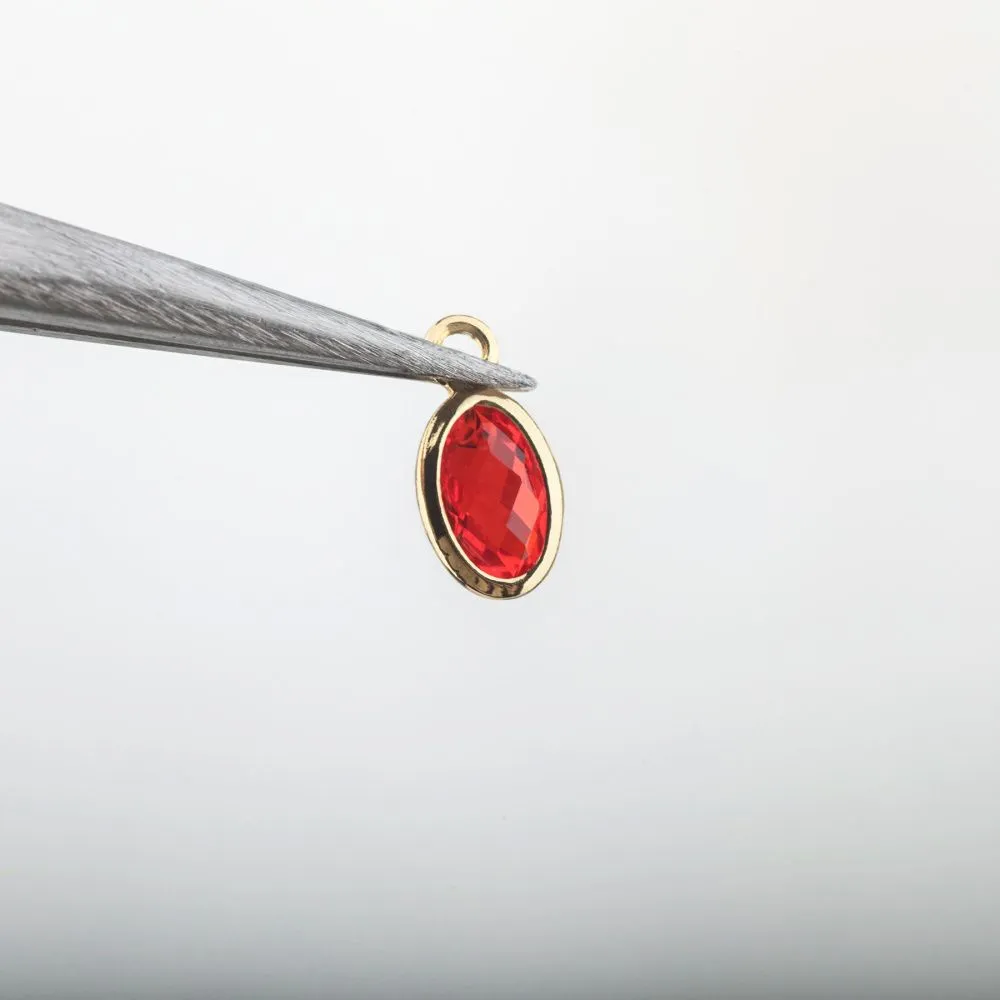 подвеска металл "эллипс", позолота/красный, 9x4.5x2 мм