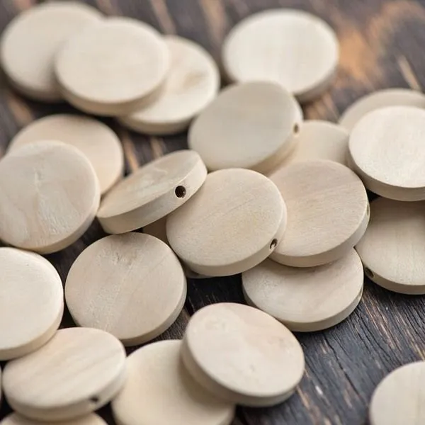 бусина дерево, плоская круглая, цвет натуральный, 25х5 мм